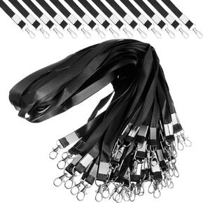 Shappy 100 Pack Black Lanyard Badge Lanyards for ID Badges Flat Nylon Lanyards with Lobster Clasp Safety Neck for ID Card Holder Key Chains