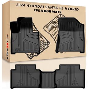 AOMSAZTO Floor Mats Fit for 2024 Hyundai Santa Fe Hybrid TPE All Weather Floor Liner for 1st & 2nd Row Full Set Car Liners Black