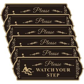 6 Pcs 9 x 3 Inch Please Watch Your Step Sign Acrylic Self Adhesive Warning Sign Thick Caution Safety Signs for Home Business Offices Restaurants Indoor Outdoor Use, Easy to Install