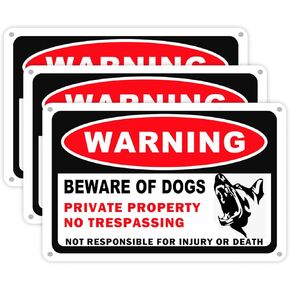 3Pack Beware of Dogs Sign Rust FreeAluminum Warning Dog Signs 10x7inch Reflective,Waterproof, UV Protected Warning Dog Sign