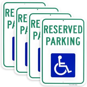 4 Pack Large Reserved Parking Sign, Handicap Parking Sign, 18" x 12" .040 Rust Free Aluminum – Reflective, UV Protected and Weatherproof