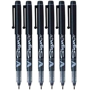 Pilot Black V Sign Pen Liquid Ink Medium 2mm Nib Tip 0.6mm Line Width V-Sign Fibre Tip Point Marker Graphics SW-VSP (Pack of 6)