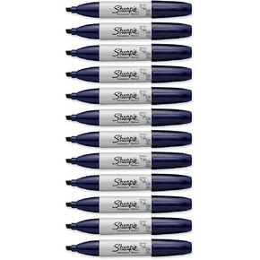 Sharpie Permanent Markers Chisel Tip Navy 12-Count Broad and Fine Strokes Marks on Most Surface Waterproof Smearproof Long Lasting Quikly Drying