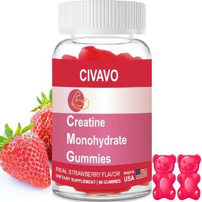 Creatine Monohydrate Gummies, Chewables Creatine Gummies for for Men & Women, Enhance Strength and Muscle Growth, Strawberry Flavor, Sugar-Free, Vegan