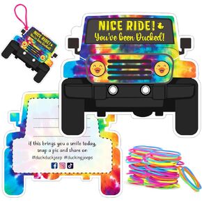 Duck Tags,You've Been Ducked Card, Dcuk Duck Tags, Duck Ducking Game Card, 50 Pack, 3.5 x 2.5 inches, Duck Tag With Hole and Rubber Bands, SUV Car Design (Tie Dye-7FD19104)