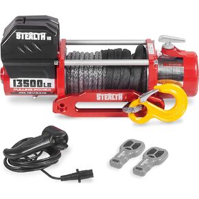 Stealth Winches 13500lb Truck Winch,12-Volt Electric Winch with 2 Wireless remotes and Synthetic Rope, 4x4, Perfect for Off-Road SUV Towing Trailer Winch, Weatherproof, with Hawse Fairlead Heavy Duty