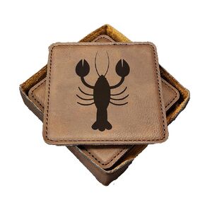 Seashell Coasters - Handmade Coasters Set of 6 - Engraved Barware Decorations - Leather Bar Decor - Man Cave Father's Day Present