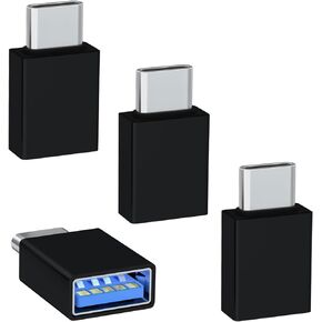 USB C to USB Adapter 4 Pack, Type C Male to USB 3.0 Female OTG Converter,Thunderbolt 4/3 to USB Adapter for iPhone 15 Pro Max Plus,MacBook Pro Air,Samsung Galaxy,iPad (Black)