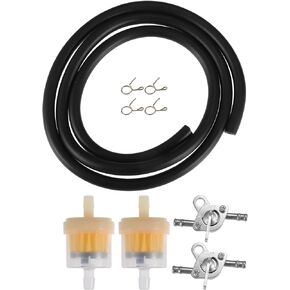 X AUTOHAUX 1 Set Motorcycle Fuel Line Hose Clamps Fuel Filters with 2 Inline Shut Off Valve Petcock for CRF50 70 90 150CC ATV Moped Scooter Dirt Bike Black
