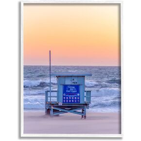 Stupell Industries Tranquil Orange Sunset Beach Hut Ocean Shore Framed Wall Art, Design By Jeff Poe