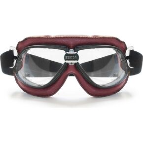 Bertoni Motorcycle Vintage Aviator Goggles in Red Leather w Mat Black Frame w Black Strap AF196R RED Italy Motorbike Riding Glasses