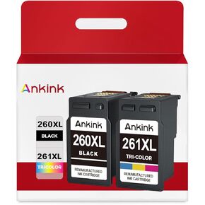 Ankink Compatible Ink Cartridge Replacement for Canon 260 261 260XL 261XL PG-260 CL-261 XL Cartridges for TR7020 TR7020a TR7022 TS6420 TS6400 TS5300 TS5320 TS6420a(Black and Tricolor 2-Pack)