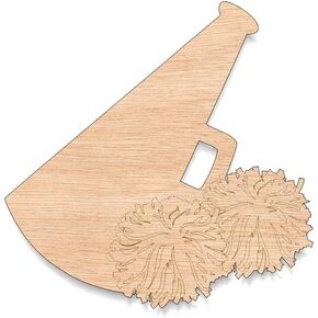 Unfinished Wood for Crafts - Megaphone with Pom Poms Large & Small Pick Size Cutout Shapes Sports Cheerleader Cheer Leading Team Various Size, 1/8 Inch Thickness, 1 Pcs, 7