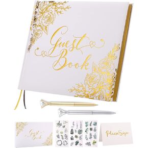 Black Wedding Guest Book - Guest Book Wedding Reception with Pens - 9x7'' Personalized Wedding Guestbook Photo Album Sign in Book - Gold Foil Hardcover & Gilded Edges for Weddings Baby Shower Party