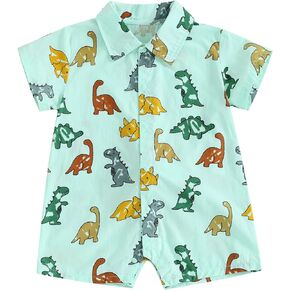 Summer Clothes Toddler Infant Baby Boy Short Sleeve Romper Jumpsuit Button Down One Piece Outfit Dinosaur Playsuit