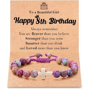 Tarsus Happy Birthday Gifts for 7-13 Year Old Girls, Birthday Cross Beads Bracelet Gifts for Girls Age 7 to 13