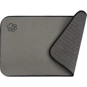 Sinland Microfiber Extra-Large Pet Food Mat Dog Feeding Mat Pet Bowl Mat with Anti-Skid Backing 21Inch x 32Inch Grey