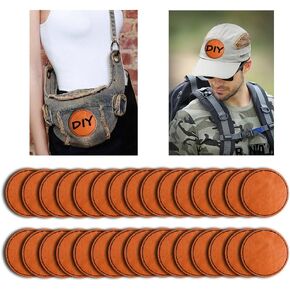 30PC Pieces Blank Rustic Leatherette Hat Patches with 3 Types of Round Laser Engraving Blanks Patch Adhesive for Fabric Faux Leather Patch Custom Repair Sewing Repair Patches