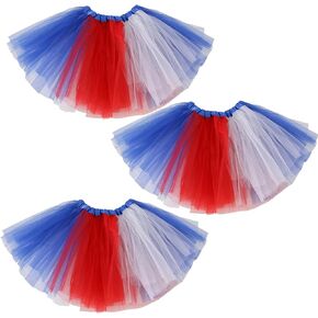 4th of July Star Tutu for Girls Red White Blue Star Dress, Independence Day American Flag Tutu Skirt Outfit USA Party Decor 3PCS