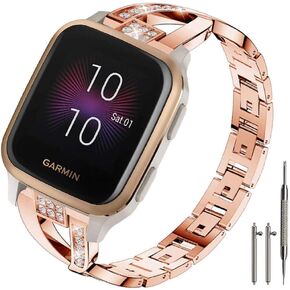 Compatible for Garmin Venu Sq 2 Music Band,Women 20mm Metal Replacement Wristband Bracelet Strap for Garmin Venu/Venu Sq/Venu Sq 2 Music,Vivomove HR,Vivoactive 3,Garmin Move Luxe/Style (Silver)