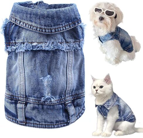 Dog Jean Jacket, Cool and Soft Shirt, Pet Blue Denim Coat, Classic Lapel Vests, Fashion Clothes for Small Medium Dogs Cats L in Saudi Arabia