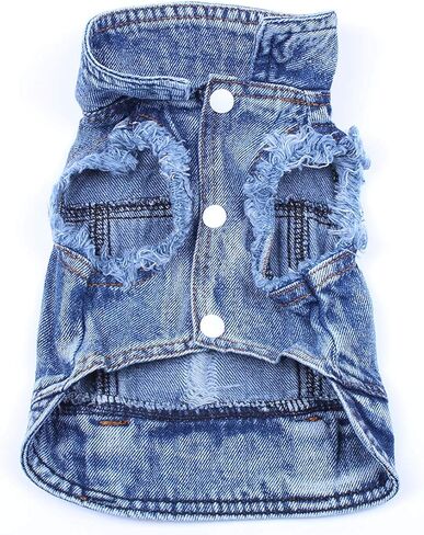 Dog Jean Jacket, Cool and Soft Shirt, Pet Blue Denim Coat, Classic Lapel Vests, Fashion Clothes for Small Medium Dogs Cats L in Saudi Arabia