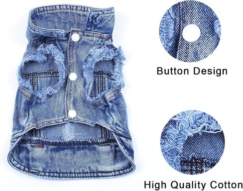 Dog Jean Jacket, Cool and Soft Shirt, Pet Blue Denim Coat, Classic Lapel Vests, Fashion Clothes for Small Medium Dogs Cats L in Saudi Arabia