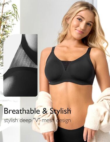 Wireless Bra with Support, Seamless Bra Comfort Everyday Bra Wire Free, Mesh Elegance Deep-V Sculpt Bra in Saudi Arabia