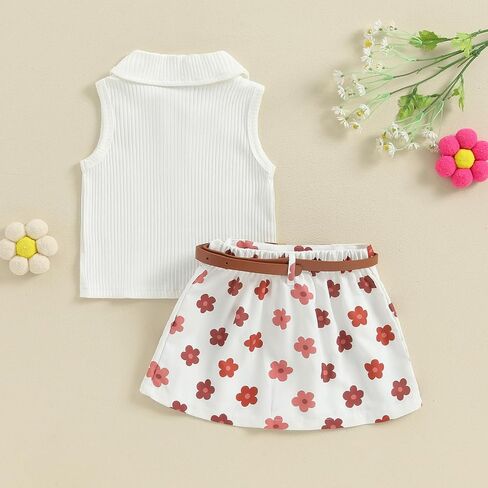 BeQeuewll Toddler Baby Girl Summer Clothes Daisy Flower Girl Outfit Knit Shirt Mini Pleated Skirts Set Outfits for Grils1-4T in Saudi Arabia