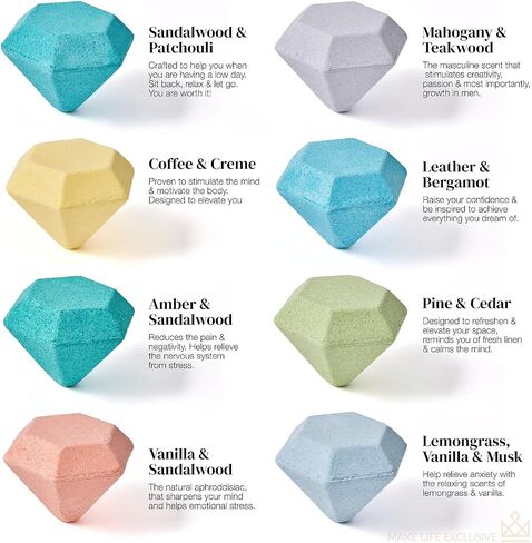 Bath Bombs for Men, Diamond Shape, Gifts for Men, 8 Large 5oz Bombs, Bath Bombs Men& Men's Bath Bombs, Soak in, Bubble Bath for Men Set, Armoatherphy Treatment for Stress Relief in Saudi Arabia