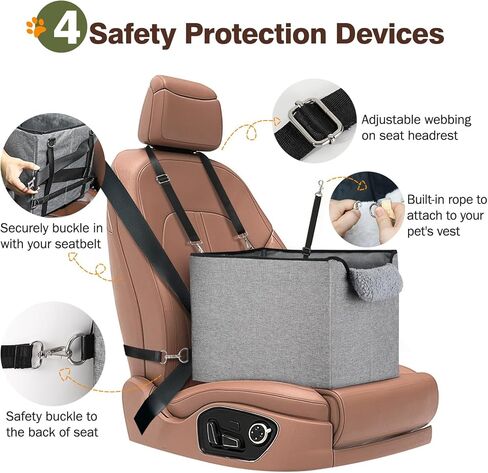 مقعد سيارة معزز للكلاب من باوابو للمقاعد الأمامية/الخلفية، مقعد سيارة صغير للكلاب يصل وزنه إلى 25 رطلاً، ارتفاع داخلي لمقعد السيارة للكلاب 5 بوصات، مثالي للسيارات وسيارات الدفع الرباعي والشاحنات - مريح وآمن، رمادي in Kuwait