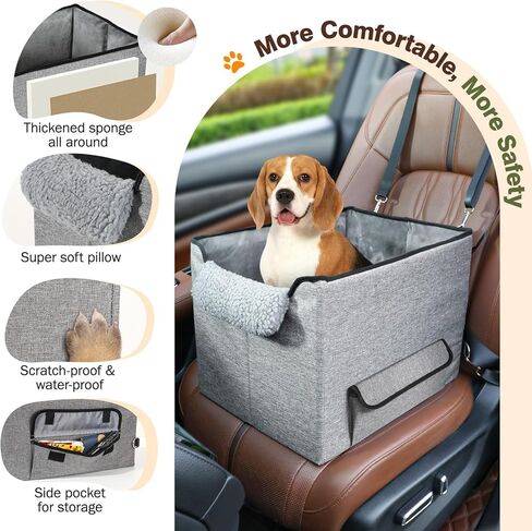 مقعد سيارة معزز للكلاب من باوابو للمقاعد الأمامية/الخلفية، مقعد سيارة صغير للكلاب يصل وزنه إلى 25 رطلاً، ارتفاع داخلي لمقعد السيارة للكلاب 5 بوصات، مثالي للسيارات وسيارات الدفع الرباعي والشاحنات - مريح وآمن، رمادي in Kuwait