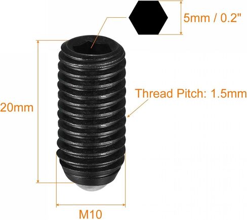 uxcell Ball Point Set Screws, 5pcs M10 x 12mm High Carbon Steel Metric Spring Hex Socket Grub Screw in Saudi Arabia