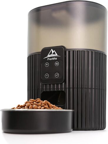 Automatic Cat Feeder,FORLIFE Auto pet Feeder with Programmable Timer, Portion Control 1-4Meals Per Day, Dual Power Supply & Voice Recorder for Small&Medium Cats Dog Pets(Black) in Saudi Arabia