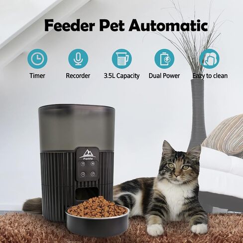 Automatic Cat Feeder,FORLIFE Auto pet Feeder with Programmable Timer, Portion Control 1-4Meals Per Day, Dual Power Supply & Voice Recorder for Small&Medium Cats Dog Pets(Black) in Saudi Arabia