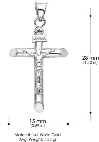 Ioka 14K White Gold Crucifix Cross Religious Charm Pendant with 0.8mm Box Chain Necklace in Saudi Arabia