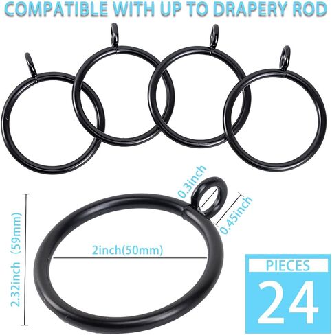 Curtain Rings with Eyelet for Curtain Rods 1 Inch Inner Diameter Metal Drapery Eyelet Curtain Rings Black 24 Pcs Exselens in Saudi Arabia