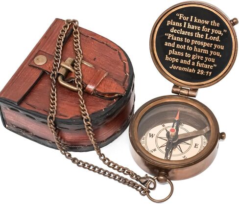 Engraved Personalized Inscription Antique Brass Compass Engraved with Leather Case Son Mom Children Gift Baptism Birthday Easter Decor in Saudi Arabia