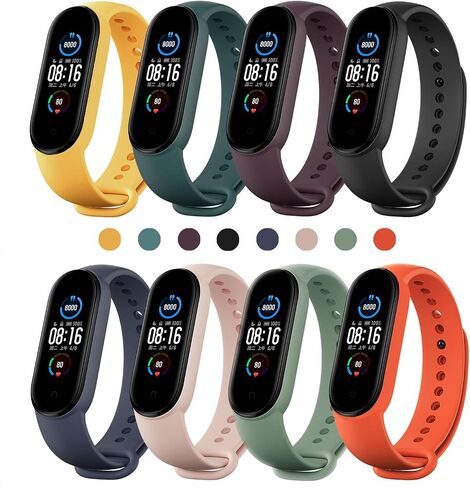 PIXESTT 8 PCS Straps for Mi Band 7/Mi Band 6/Mi Band 5, Smartwatch Strap Anti-Lost Silicone Designed Accessories Adjustable Wristband for Xiaomi Mi Band 5/Amazfit Band 5 in Saudi Arabia