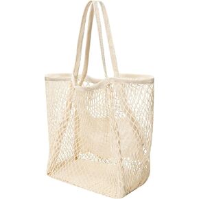 حقائب الشاطئ Ofiray-home للنساء - حقيبة حمل شبكية قطنية كبيرة هوبو، حقيبة شاطئ صيفية، حقيبة كتف عائلية قابلة لإعادة الاستخدام مع جيب داخلي كبير، ضرورية للسفر/عطلة الشاطئ/النزهة in Kuwait