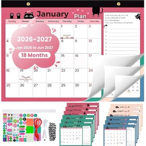 تقويم حائط لطيف على شكل قطة سوداء 2026-2027 (يناير 2026 - يونيو 2027)، مخطط أكاديمي كبير لمدة 18 شهرًا مع ملصقات وظهر مغناطيسي، للطلاب والمعلمين والمكتب والتخطيط المنزلي | بواسطة 6uGooes in Kuwait