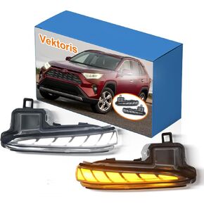 LED Side Mirrors Marker Lamp for Toyota RAV4 2019-2025/2016-2024 Tacoma/2020-2025 Highlander, Side Mirror Lights w/Full White LED DRL | Amber Sequential Dynamic Turn Signal Lights Clear Lens in Kuwait