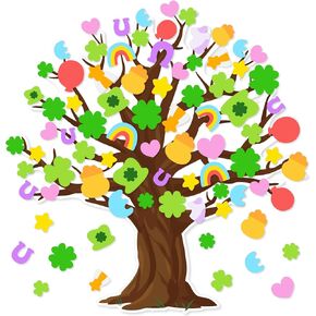 AnyDesign St. Patrick's Day Tree Cutouts Lucky Charm Shamrock Clover Paper Cutting Decoration with 200 Glue Points DIY Bulletin Board Crafts for Classroom Irish Party Wall Decor in Kuwait