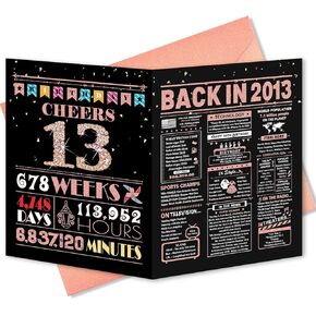 بطاقة عيد الميلاد الثالث عشر، زينة عيد الميلاد الثالث عشر للفتيات، هدايا مضحكة للابنة، مرة أخرى في عام 2013، بطاقة ذهبية وردية in Kuwait