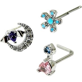 مكعب زركونيا زهرة القلب القمر ترصيع L على شكل حلقات الأنف للنساء 0.8 مم الفولاذ الجراحي هيبوالرجينيك ثقب المجوهرات تشيكوسلوفاكيا العصرية فريدة من نوعها هدايا لذيذة لها in Kuwait