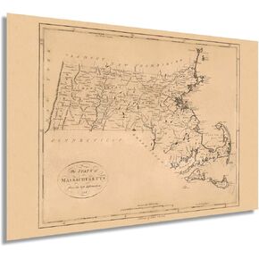 HISTORIX Vintage 1796 Map of Massachusetts - 24x36 Inch Wall Art - Mass State Poster Print (2 Sizes) in Kuwait