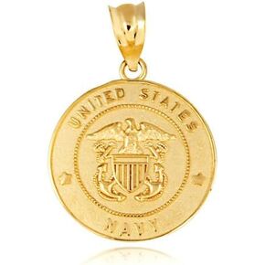 United States Navy Officially Licensed Shield Eagle Anchor Round Emblem Fine Pendant Real Solid 10Kt Gold in Saudi Arabia