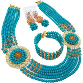 النيجيري الخرز والمجوهرات مجموعة القلائد الأفريقية للنساء كريستال الزفاف مجموعات مجوهرات الزفاف in Kuwait