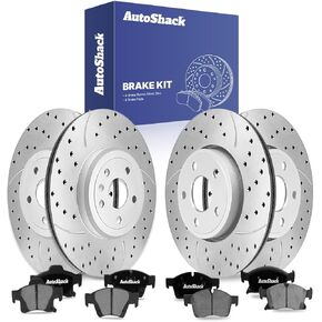 استبدال وسادات الفرامل السيراميكية الأمامية والخلفية المحفورة والخلفية من AutoShack لـ 2017-2021 Jeep Grand Cherokee 2017-2022 Dodge Durango V6 AWD E-Coated 12-PC طقم فرامل ShadowGuard in Kuwait