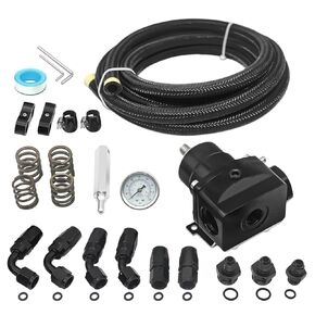 مجموعة منظم ضغط الوقود EFI القابلة للتعديل عالميًا (20-120 رطل لكل بوصة مربعة) - مجهزة بمقياس الضغط وخرطوم خط الوقود وتركيب المحول بطول 10 أقدام 6AN CPE، من مادة الألومنيوم المؤكسدة باللون الأسود in Kuwait